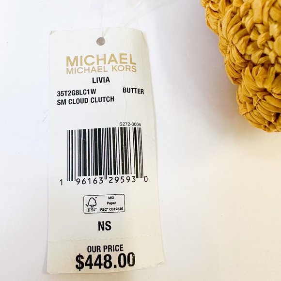 Michael Kors LIVIA Small Cloud Clutch Shoulder Crossbody Bag Straw Butter - Picture 11 of 11